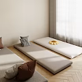 Minimalist Tatami Room Interior With Sunlight Wooden Floor Pillows And Mats