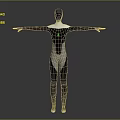 Humanoid Character 3D Model With Black White Bodysuit Green Triangle Logo Outstretched Arms Standing Pose