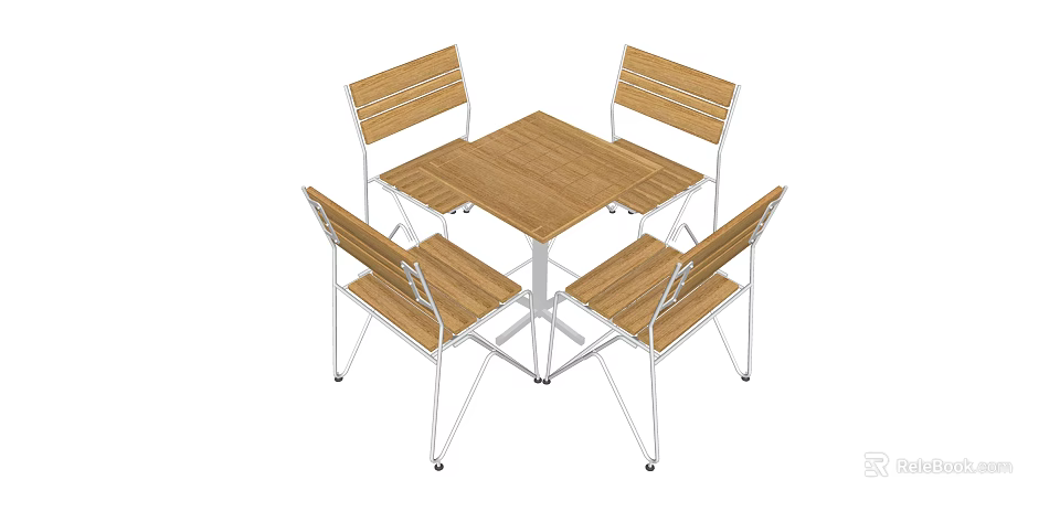 Modern Square Wooden Dining Table Set With Four Metal Frame Chairs 3d model 