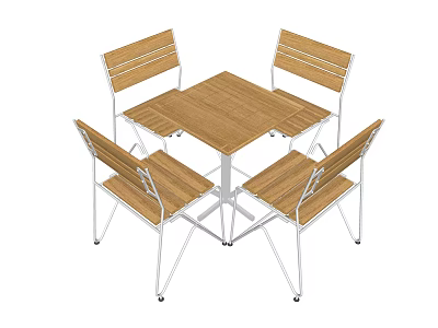 Modern Square Wooden Dining Table Set With Four Metal Frame Chairs 3d model