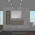 Modern Bathroom Interior With Gray Wall Large Mirror Vanity Bathtub And Greenery