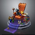 Cartoon Red Armchair With Cat Candles Colorful Balls Laptop Small Table Steps And Carpet