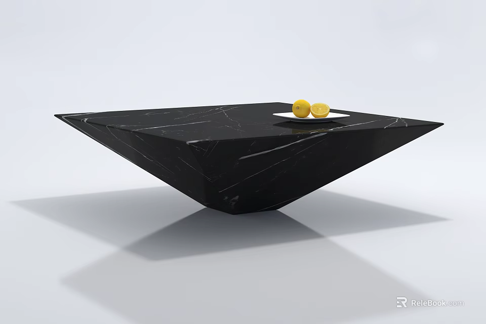 Modern Black Marble Coffee Table With Geometric Shape And Yellow Balls 3d model