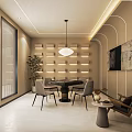 Modern Hotel Mahjong Room Interior With Comfortable Chairs Mahjong Tables And Decorative Paintings