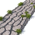 Natural Stone Path With Green Plants And Gravel Edging In Garden