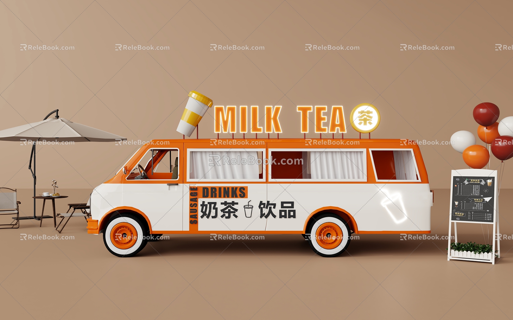 Milk tea car fast food car stall car sales truck coffee car snack car mobile dining car car car modification 3d model