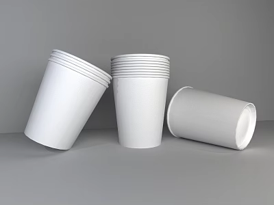 White Paper Cups Stacked And Tilted On Gray Surface Arrangement 3d model