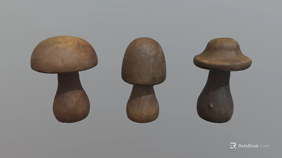 Wooden Mushroom Shaped Decorative Ornament Set for Home Interior Decor 3d model 