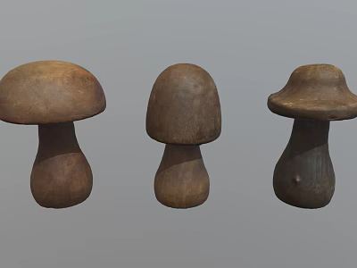 Wooden Mushroom Shaped Decorative Ornament Set for Home Interior Decor 3d model