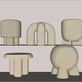 Modern Minimalist Soft Fabric Stools with Diverse Shapes in Neutral Beige Tone