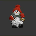 Snowman Figure With Red Hat Colorful Scarf Holding Gift Box And Black Shoes