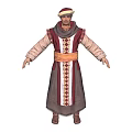 Traditional Ethnic Character In Decorative Robe With Belt Hat And Red Beige Details