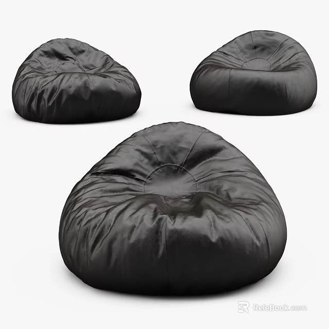 Three Black Leather Bean Bag Chairs For Comfortable Modern Living Space 3d model