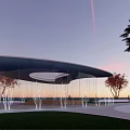 Modern Outdoor Landscape Design With Curved Pathway And Circular Structure Trees And Lighting