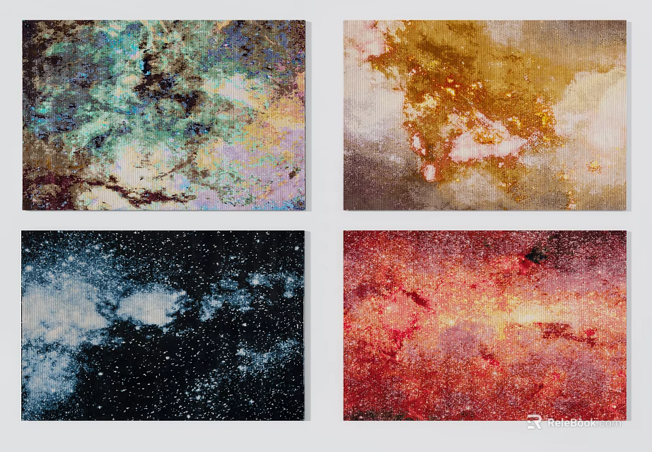 Colorful Square Area Rugs With Abstract Nebula Patterns In Blue Gold Red Black 3d model 