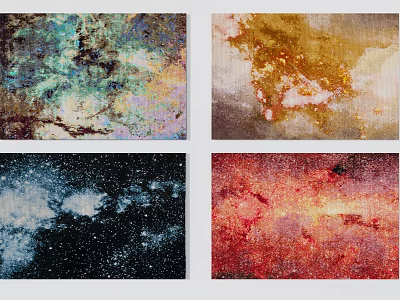 Colorful Square Area Rugs With Abstract Nebula Patterns In Blue Gold Red Black 3d model