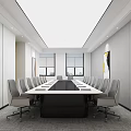 Modern Conference Room Interior With Long Table Gray Chairs White Walls And Windows