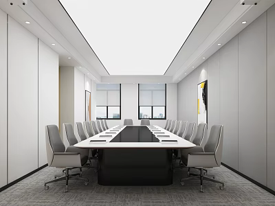 Modern Conference Room Interior With Long Table Gray Chairs White Walls And Windows 3d model