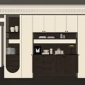 Modern Elegant Sideboard With Light And Dark Wood Tones Storage And Coffee Machine