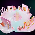 Pink Decorative Display Scene With Curved Designs Flowers And Geometric Shapes