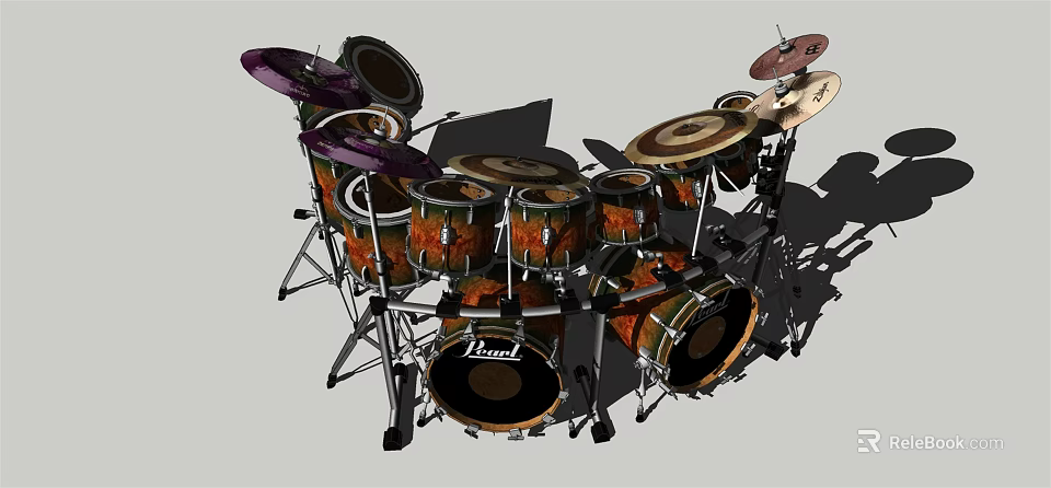 High Quality Professional Drum Set With Colorful Cymbals And Stands 3d model 