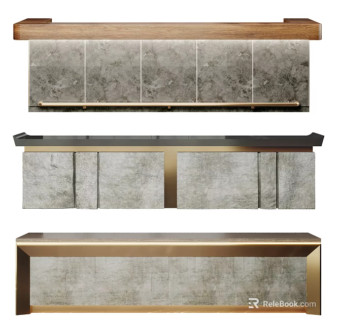 Modern Reception Desk Design With Gray Marble Surface And Gold Metal Frame 3d model 