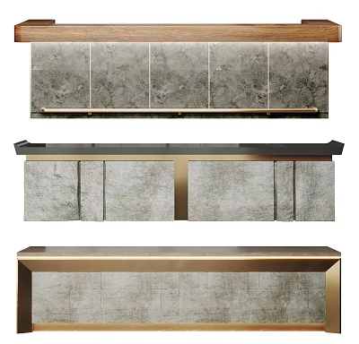 Modern Reception Desk Design With Gray Marble Surface And Gold Metal Frame 3d model