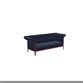 Modern Navy Blue Two Seater Sofa With Red Wooden Frame And Velvet Upholstery