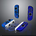 Blue And White Electronic Game Controllers With Wrist Straps Displayed In Multiple Angles