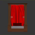 Wooden Four Poster Bed With Red Curtains And Red Gold Patterned Mattress