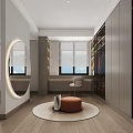 Modern Bedroom Interior Design With Wardrobe Round Mirror Rug And Dressing Table 3d model