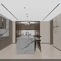 Modern Open Kitchen Interior With Marble Island Counter And Cabinets 3d model