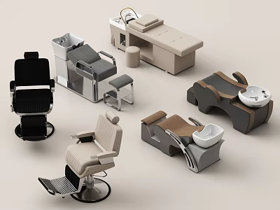 Salon Commercial Equipment With Modern Barber Chairs Shampoo Stations And Professional Beauty Beds 3d model