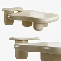 Sleek Modern Beige Coffee Table With Irregular Smooth Surface And Cylindrical Support Legs 3d model