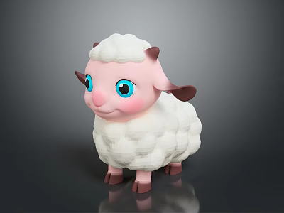 Cute Cartoon Sheep Toy With White Fluffy Wool Pink Body And Big Blue Eyes 3d model