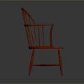 Red Wooden Single Chair With Spindle Back Design And Curved Armrests