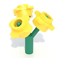 Yellow Flower Shaped Decorative Toy With Green Stem Three Blooms And Green Center Balls