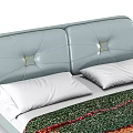 Modern Upholstered Double Bed With Gray Leather Headboard And Colorful Patterned Blanket 3d model
