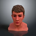 3D Human Head Model With Short Brown Hair Neutral Facial Expression Neck And Gray Background