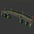Classical Arched Bridge Model With Decorative Columns Green Red Supports