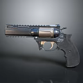 Metallic Revolver Weapon With Black Body And Golden Accents On Dark Background