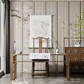 New Chinese Style Desk and Chair Desk and Chair Combination 3d model