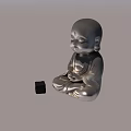 Silver Buddha Sculpture Carving in Sitting Posture with Small Black Cube
