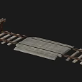 Wooden Railroad Track Structure With Planks And Ties On Dark Background