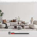 Quiet sofa tea table combination 3d model