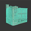 Vintage Red Brick Multi Story Building Model With Weathered Exterior And Windows