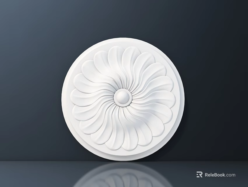 Elegant White Circular Carved Design With Intricate Petal Patterns And Central Circle Decoration 3d model 