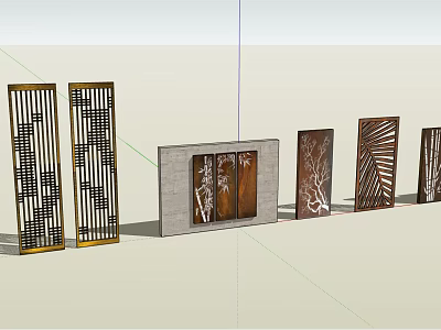 Modern Decorative Partition Designs With Metal Wooden Carved Patterns For Interior 3d model