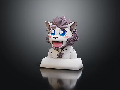 Cartoon Lion Cat Character With Purple Mane Blue Big Eyes Open Mouth And White Base 3d model