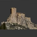 Wooden Stone Castle Model on Mountain Landscape With Green Vegetation Details